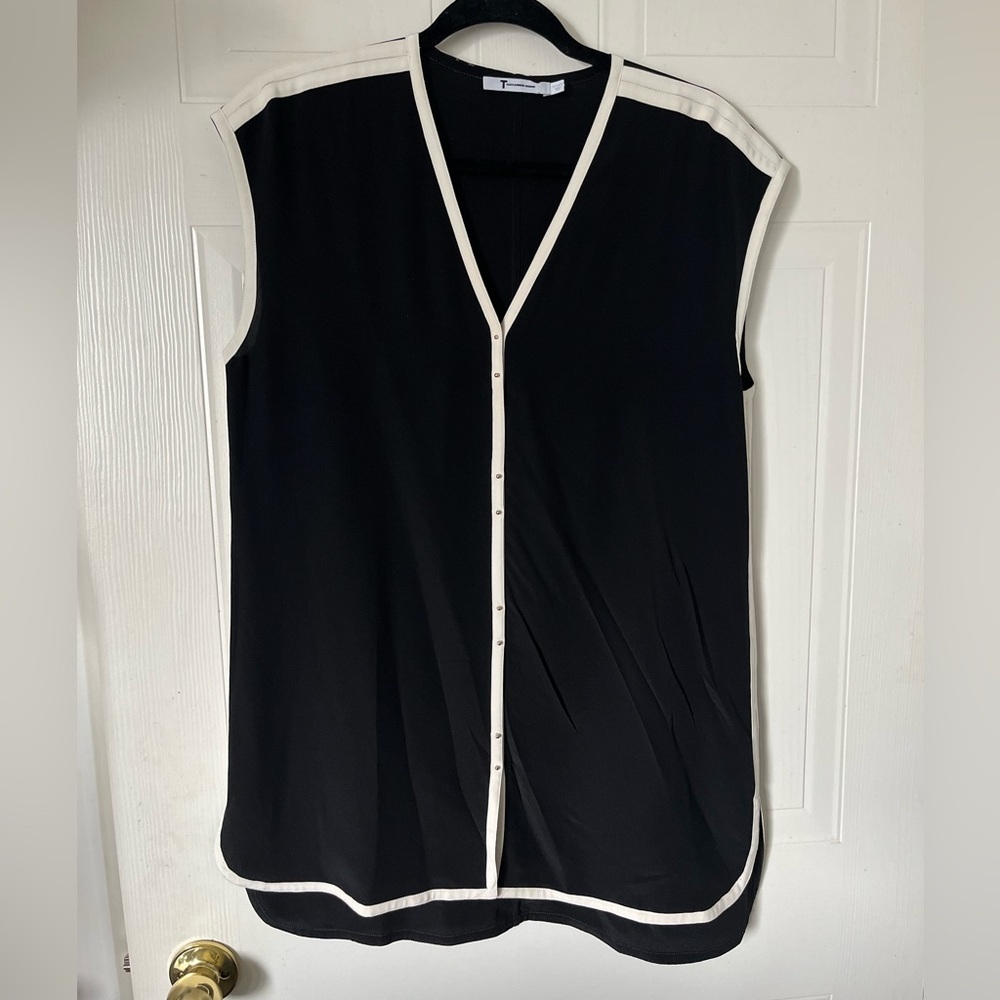 Alexander Wang 100 Percent Silk Black w/White trims Long sleeveless Top